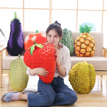 Load image into Gallery viewer, Lifelike Fruits Plush Toy Stuff Fruit Pillow Strawberry Pineapple Durian Hami Melon Eggplant Carrot Decorative Toy Throw Pillow