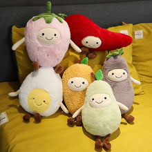 Load image into Gallery viewer, cute plush fruit pillow stuffed soft baby face fruit strawberry mango pear toy vegetables eggplant chili kids toys birthday gift
