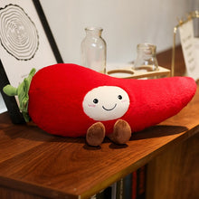 Load image into Gallery viewer, cute plush fruit pillow stuffed soft baby face fruit strawberry mango pear toy vegetables eggplant chili kids toys birthday gift
