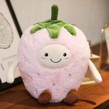 Load image into Gallery viewer, cute plush fruit pillow stuffed soft baby face fruit strawberry mango pear toy vegetables eggplant chili kids toys birthday gift
